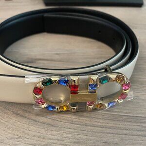 NWT Salvatore Ferragamo Cancini crystal bone leather belt size 100